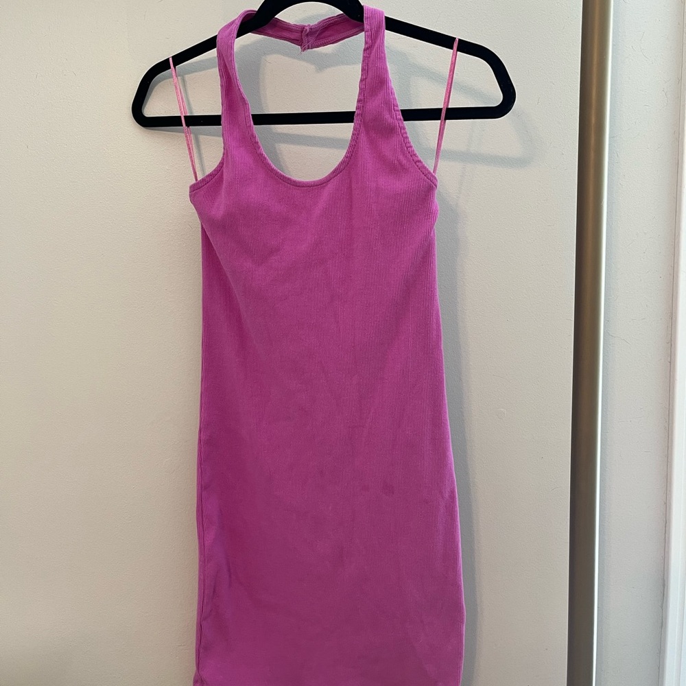 Pink halter body con dress